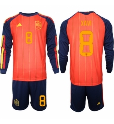 Spain 2026 FIFA World Cup Soccer Jersey Red LONG #8 XAVI