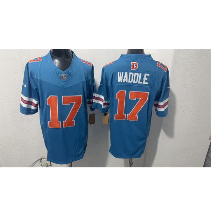 Men's Denver Broncos #17 Jaylen Waddle Blue F.U.S.E. With Throwback Vapor Limited Football Stitched Jersey