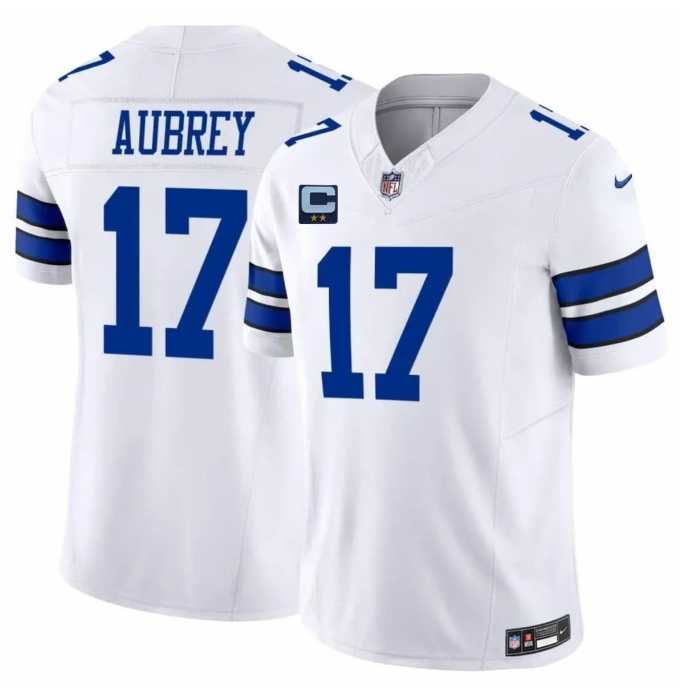 Men's Dallas Cowboys #17 Brandon Aubrey White 2026 With 2-Star C F.U.S.E. Vapor Untouchable Limited Stitched Football Jersey