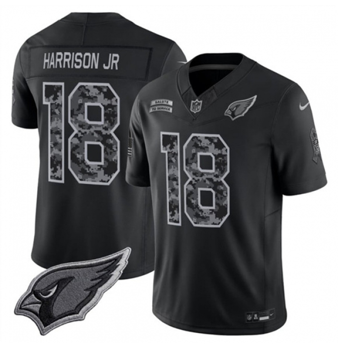 Men's Arizona Cardinals #18 Marvin Harrison Jr. Black 2026 F.U.S.E. Salute to Service Limited Football Stitched Jersey