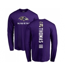 Football Baltimore Ravens #29 Earl Thomas III Purple Backer Long Sleeve T-Shirt