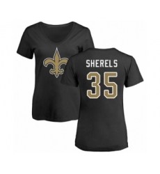 Football Women's New Orleans Saints #35 Marcus Sherels Black Name & Number Logo Slim Fit T-Shirt