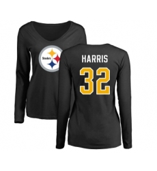 Football Women's Pittsburgh Steelers #32 Franco Harris Black Name & Number Logo Slim Fit Long Sleeve T-Shirt
