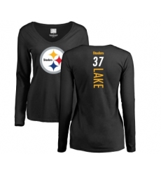 Football Women's Pittsburgh Steelers #37 Carnell Lake Black Backer Slim Fit Long Sleeve T-Shirt