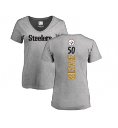 Football Women's Pittsburgh Steelers #50 Ryan Shazier Ash Backer V-Neck T-Shirt