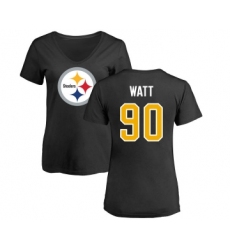 Football Women's Pittsburgh Steelers #90 T. J. Watt Black Name & Number Logo Slim Fit T-Shirt