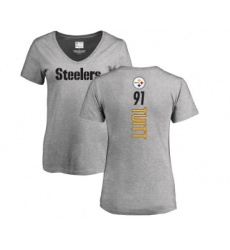 Football Women's Pittsburgh Steelers #91 Stephon Tuitt Ash Backer V-Neck T-Shirt