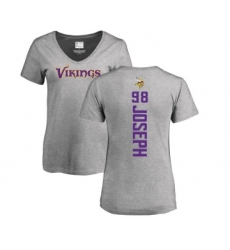 Football Women's Minnesota Vikings #98 Linval Joseph Ash Backer V-Neck T-Shirt