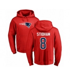 Football New England Patriots #8 Jarrett Stidham Red Name & Number Logo Pullover Hoodie