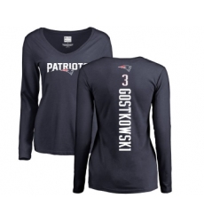 Football Women's New England Patriots #3 Stephen Gostkowski Navy Blue Backer Slim Fit Long Sleeve T-Shirt
