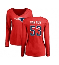 Football Women's New England Patriots #53 Kyle Van Noy Red Name & Number Logo Slim Fit Long Sleeve T-Shirt