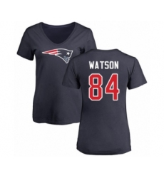 Football Women's New England Patriots #84 Benjamin Watson Navy Blue Name & Number Logo Slim Fit T-Shirt