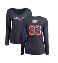Football Women's New England Patriots #93 Lawrence Guy Navy Blue Name & Number Logo Slim Fit Long Sleeve T-Shirt