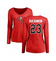 Football Women's Tampa Bay Buccaneers #23 Deone Bucannon Red Name & Number Logo Long Sleeve T-Shirt