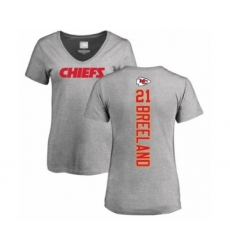 Football Women's Kansas City Chiefs #21 Bashaud Breeland Ash Backer V-Neck T-Shirt