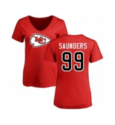 Football Women's Kansas City Chiefs #99 Khalen Saunders Red Name & Number Logo Slim Fit T-Shirt