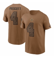 Men's Dallas Cowboys #4 Dak Prescott 2023 Brown Salute To Service T Shirt