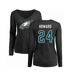 Women's Philadelphia Eagles #24 Jordan Howard Black Name & Number Logo Slim Fit Long Sleeve T-Shirt