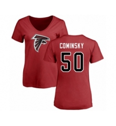 Football Women's Atlanta Falcons #50 John Cominsky Red Name & Number Logo T-Shirt