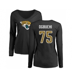 Football Women's Jacksonville Jaguars #75 Cedric Ogbuehi Black Name & Number Logo Slim Fit Long Sleeve T-Shirt