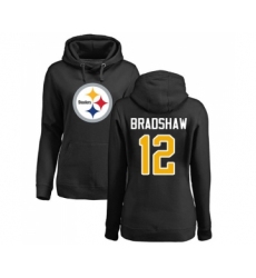 Football Women's Pittsburgh Steelers #12 Terry Bradshaw Black Name & Number Logo Pullover Hoodie