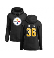 Football Women's Pittsburgh Steelers #36 Jerome Bettis Black Name & Number Logo Pullover Hoodie