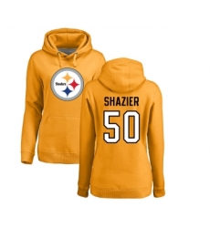 Football Women's Pittsburgh Steelers #50 Ryan Shazier Gold Name & Number Logo Pullover Hoodie