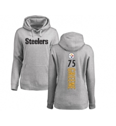 Football Women's Pittsburgh Steelers #75 Joe Greene Ash Backer Pullover Hoodie