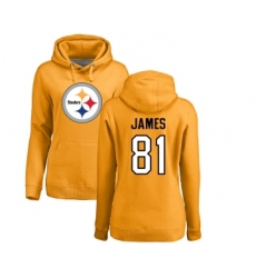 Football Women's Pittsburgh Steelers #81 Jesse James Gold Name & Number Logo Pullover Hoodie