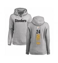 Women's Pittsburgh Steelers #24 Benny Snell Jr. Ash Backer Pullover Hoodie