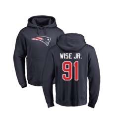 Football New England Patriots #91 Deatrich Wise Jr Navy Blue Name & Number Logo Pullover Hoodie