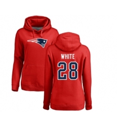 Football Women's New England Patriots #28 James White Red Name & Number Logo Pullover Hoodie