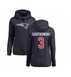 Football Women's New England Patriots #3 Stephen Gostkowski Navy Blue Name & Number Logo Pullover Hoodie