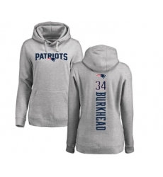 Football Women's New England Patriots #34 Rex Burkhead Ash Backer Pullover Hoodie