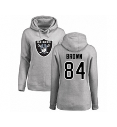 Football Women's Oakland Raiders #84 Antonio Brown Ash Name & Number Logo Pullover Hoodie