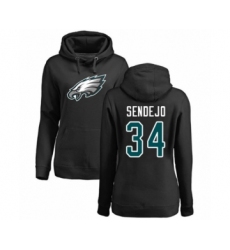 Women's Philadelphia Eagles #34 Andrew Sendejo Black Name & Number Logo Pullover Hoodie