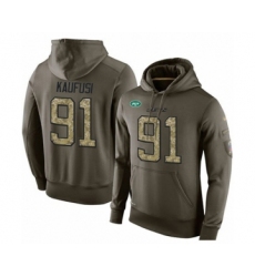 Football Men's New York Jets #91 Bronson Kaufusi Green Salute To Service Pullover Hoodie