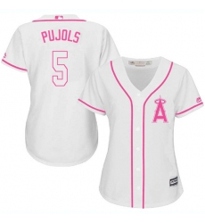 Women's Majestic Los Angeles Angels of Anaheim #5 Albert Pujols Authentic White Fashion MLB Jersey