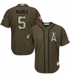 Youth Majestic Los Angeles Angels of Anaheim #5 Albert Pujols Authentic Green Salute to Service MLB Jersey