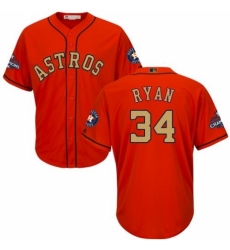 Youth Majestic Houston Astros #34 Nolan Ryan Authentic Orange Alternate 2018 Gold Program Cool Base MLB Jersey