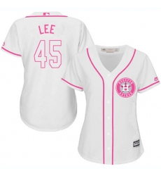 Women's Majestic Houston Astros #45 Carlos Lee Replica White Fashion Cool Base MLB Jersey