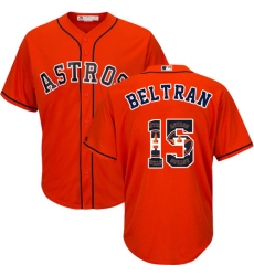 Men's Majestic Houston Astros #15 Carlos Beltran Authentic Orange Team Logo Fashion Cool Base MLB Jersey
