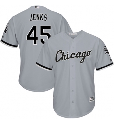 Men's Majestic Chicago White Sox #45 Bobby Jenks Replica Grey Road Cool Base MLB Jersey