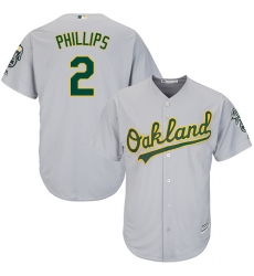 Youth Majestic Oakland Athletics #2 Tony Phillips Replica Grey Road Cool Base MLB Jersey
