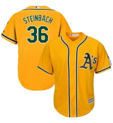 Men's Majestic Oakland Athletics #36 Terry Steinbach Replica Gold Alternate 2 Cool Base MLB Jersey