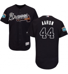 Men's Majestic Atlanta Braves #44 Hank Aaron Navy Blue Alternate Flex Base Authentic Collection MLB Jersey