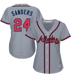 Women's Majestic Atlanta Braves #24 Deion Sanders Authentic Grey Road Cool Base MLB Jersey