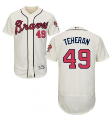 Men's Majestic Atlanta Braves #49 Julio Teheran Cream Alternate Flex Base Authentic Collection MLB Jersey