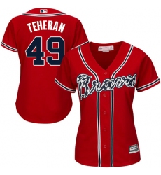 Women's Majestic Atlanta Braves #49 Julio Teheran Authentic Red Alternate Cool Base MLB Jersey