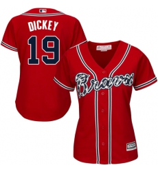Women's Majestic Atlanta Braves #19 R.A. Dickey Authentic Red Alternate Cool Base MLB Jersey